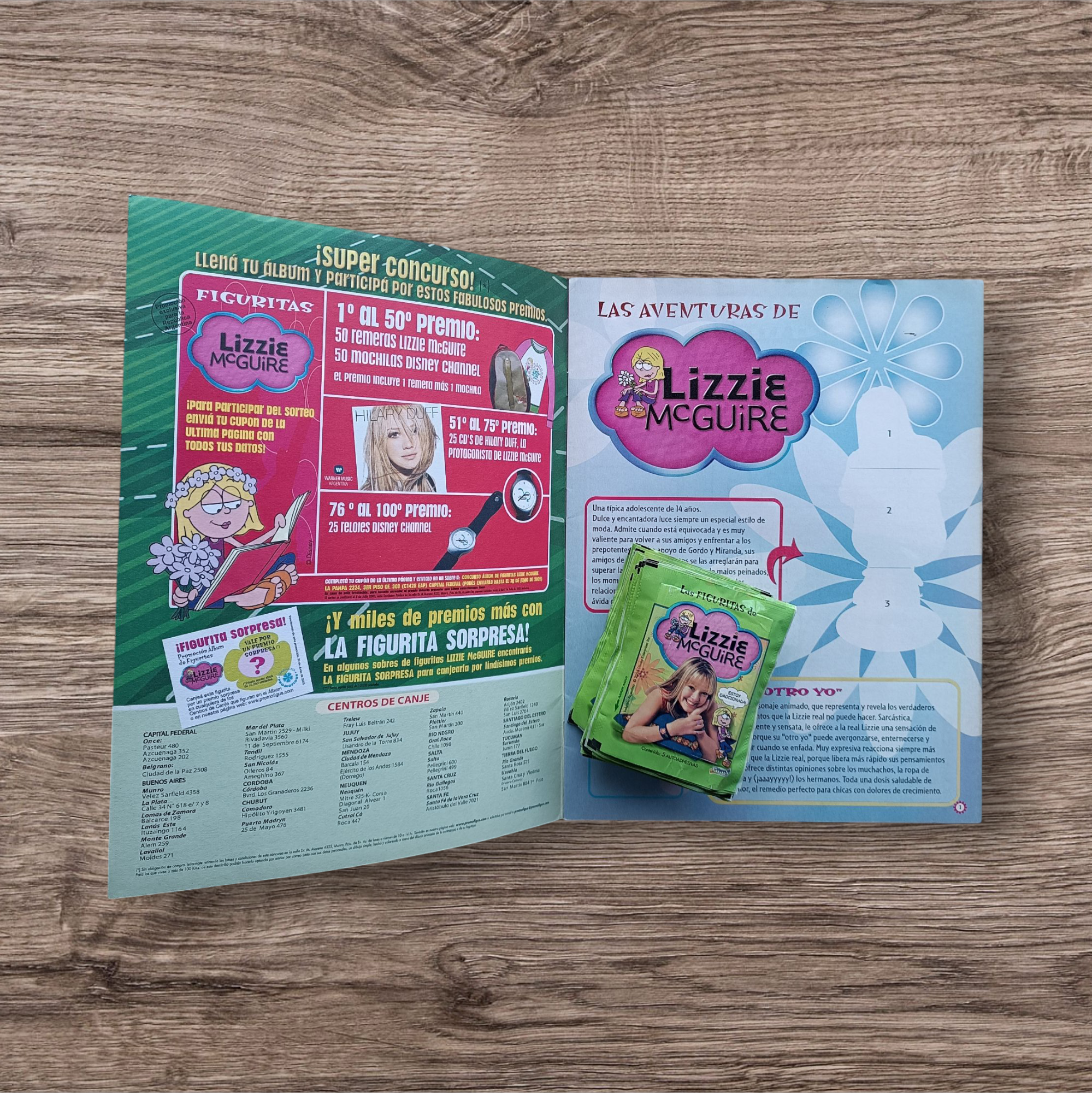 Combo álbum + 50 sobres de figuritas Lizzie Mc Guire